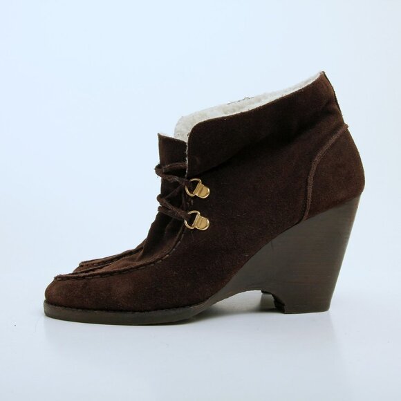 Michael Kors Leather Lace Up Wedge Booties Brown Women Size 8.5 - Picture 5 of 13